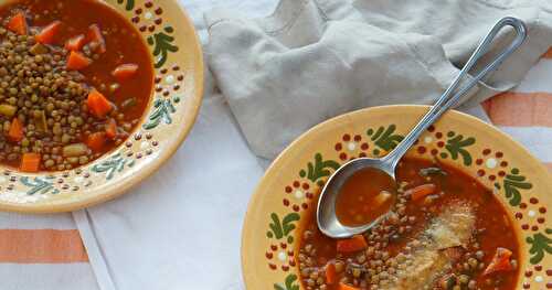 Soupe lentilles et sauce tomate (vegan, sans gluten, Italie)