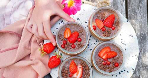 Chia pudding banane-cacao-fruits rouges (vegan, sans gluten)