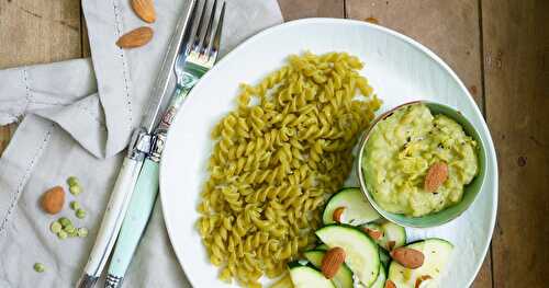 Fusilli aux pois cassés, sauce pois cassés, courgettes (amap, vegan, sans gluten)