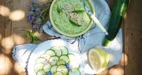 Autour de la courgette crue : soupe et carpaccio ! (amap, vegan, cru, estival)