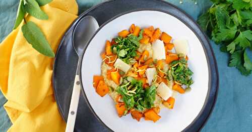 Millet façon risotto à la courge butternut, "gremolata" persil-sauge (amap, automne, sans gluten, veggie)