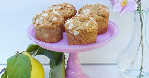 Muffins coings, purée d'amande et gingembre confit  (vegan, goûter)