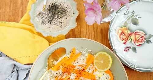 Salade de chou blanc, carottes, sauce sésame et citron (amap, salade, vegan)