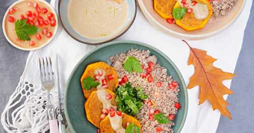 Couscous de sarrasin, courge butternut rôtie aux épices, sauce sésame-citron (vegan, sans gluten, automne)