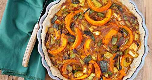 Tarte poireaux, potimarron, tomates séchées (veggie, amap)