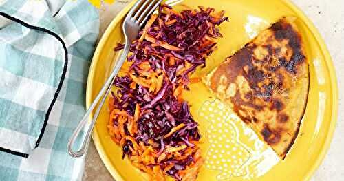 Socca carottes et salade chou rouge-carotte (vegan, sans gluten, Alsace)