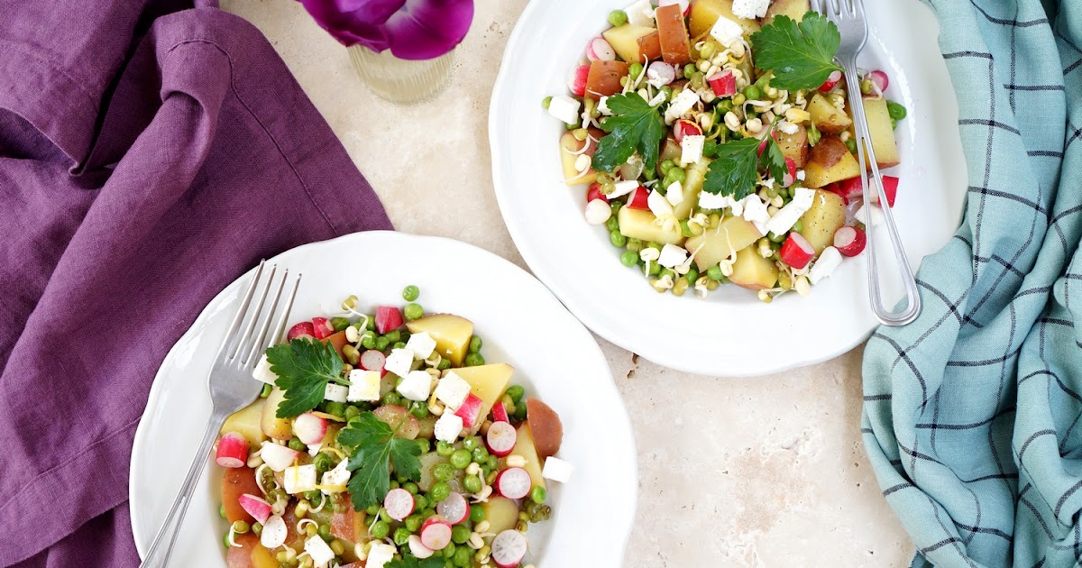 Salade pommes de terre, petits pois, radis, feta... (salade, sans gluten, printemps)