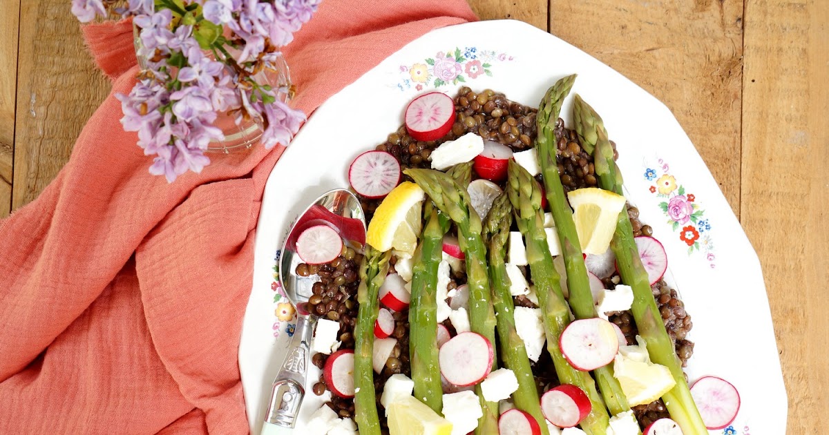 Asperges vertes, lentilles, radis, feta (salade, amap, veggie, sans gluten)