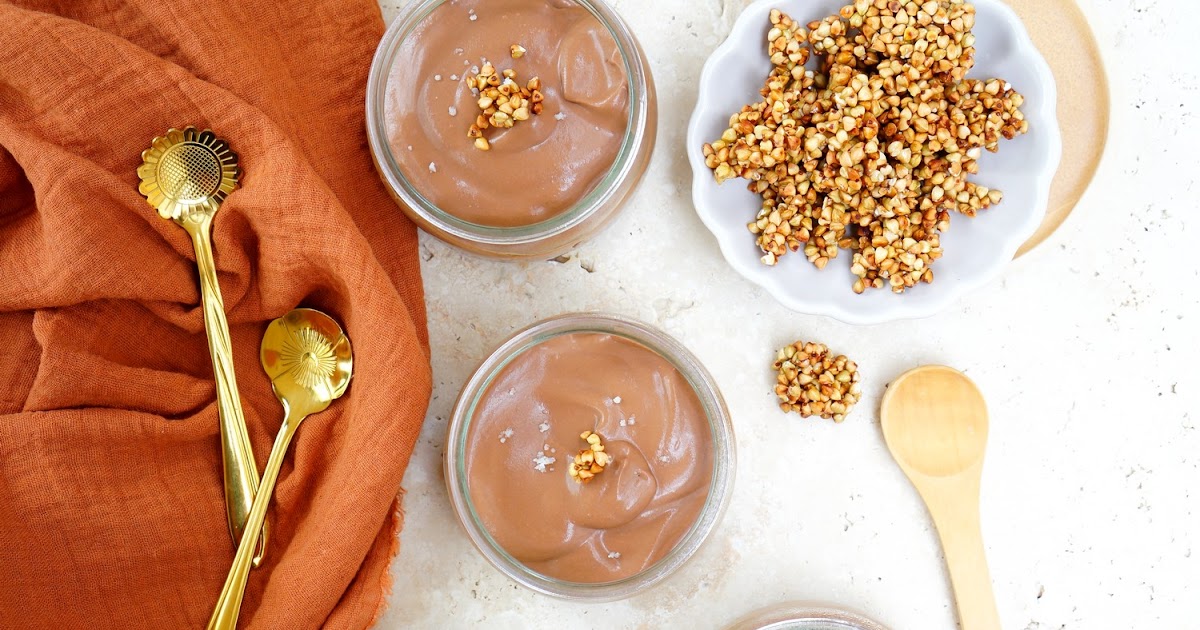 Crème choco-tofu soyeux, croquant au sarrasin (vegan, sans gluten, dessert)