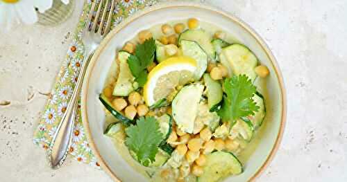 Curry courgettes, pois chiches, coriandre (vegan, sans gluten, printemps)