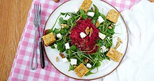 Salade pourpier, chou rouge lactofermenté, noix, feta (amap, lactofermentation, veggie)