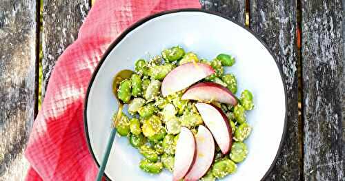 Salade fèves, nectarine, sésame (amap, vegan, salade)