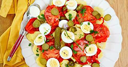 Salade pommes de terre, poivrons, tomates, cornichons, oeufs (amap, veggie, sans gluten, salade)