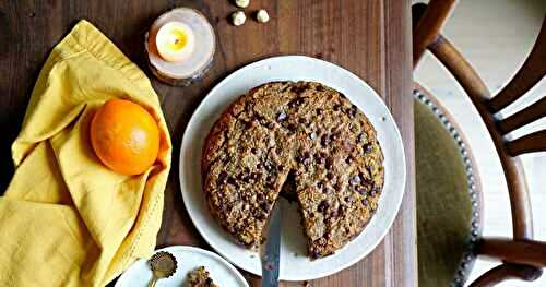 Gâteau anti-gaspi oranges, noisettes et pépites de chocolat (gâteau, goûter, dessert, sans gluten)