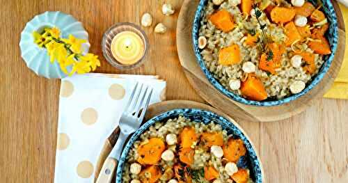 Risotto à la courge butternut et à la noisette (amap, vegan, sans gluten)