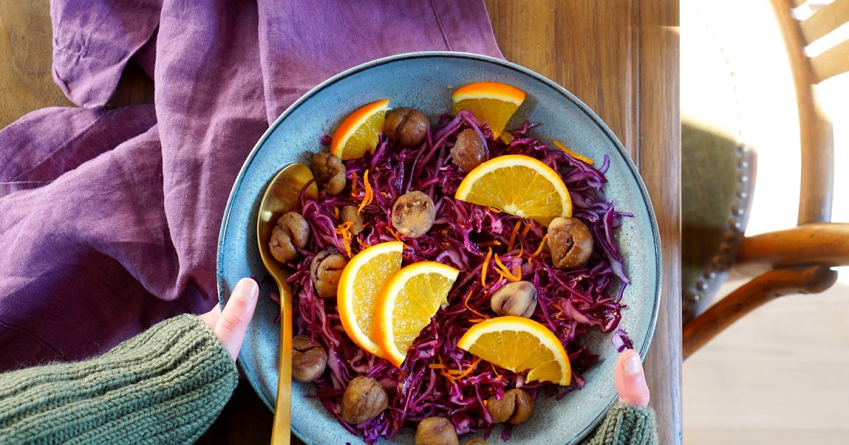 Salade de chou rouge, oranges, châtaignes (amap, salade, vegan, sans gluten)