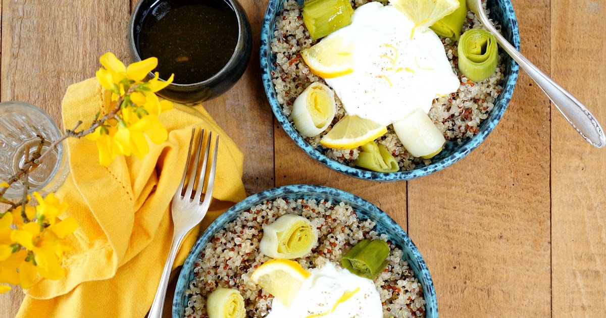 Quinoa, sauce feta, poireaux, citron noir (veggie, sans gluten, amap)