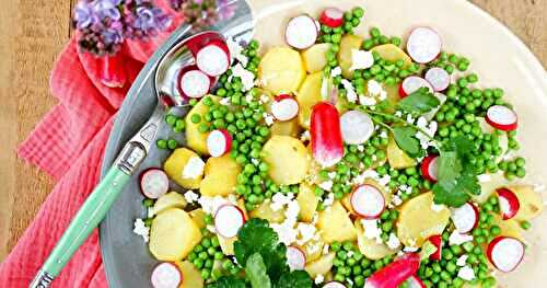 Salade de pommes de terre, radis, petits pois, feta (amap, salade, sans gluten, veggie)