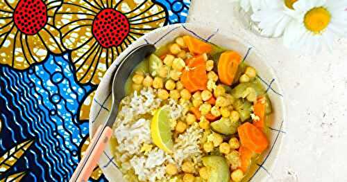 Curry courgettes, carottes, rhubarbe, pois chiches (vegan, sans gluten)