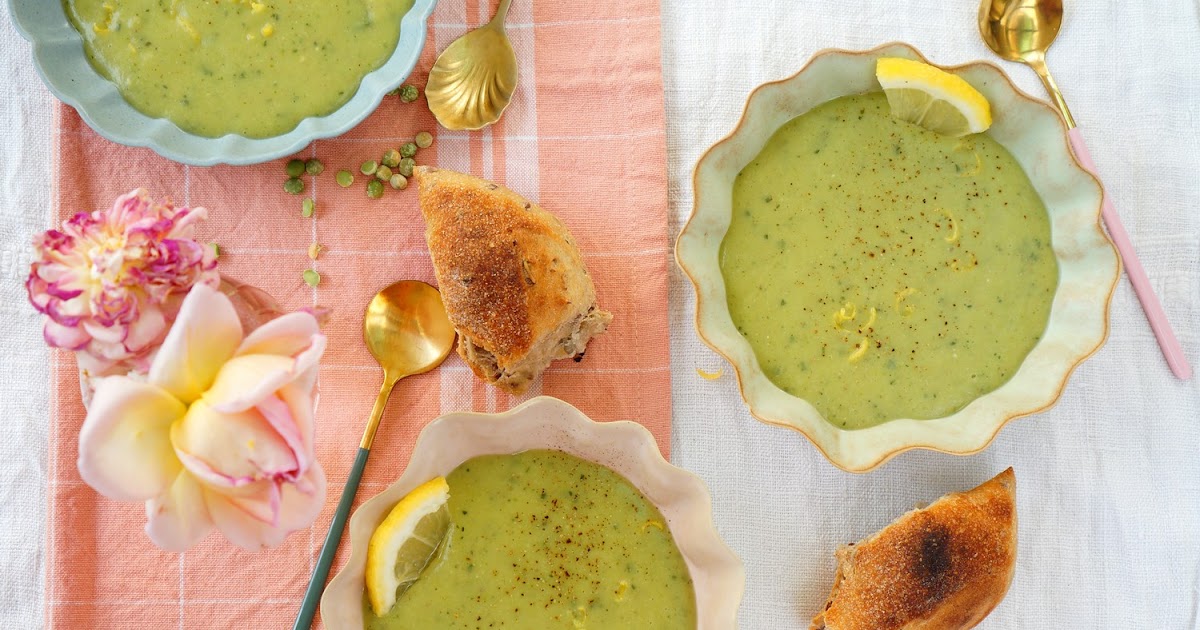 Soupe courgettes, pois cassés, amande, citron (amap, soupe, vegan, sans gluten)