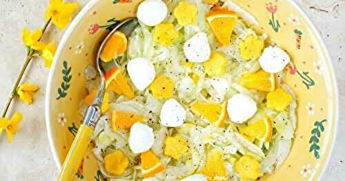 Salade fenouil, oranges, polenta, mozza (salade, veggie, sans gluten)