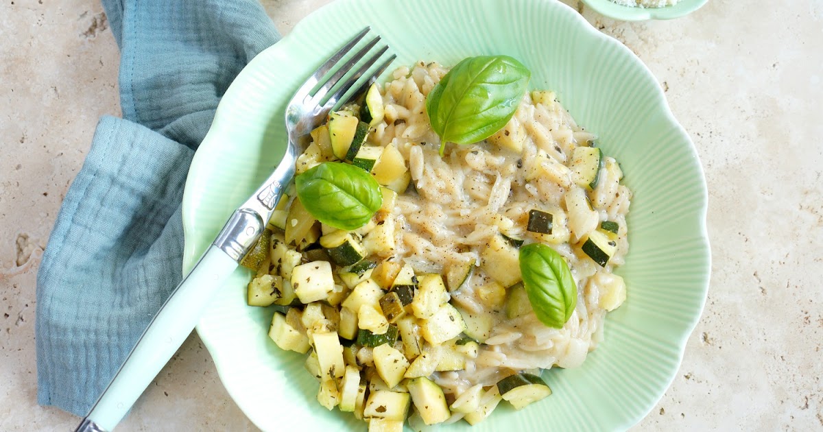 Orzo façon risotto, courgettes, parmesan (pâtes, veggie)