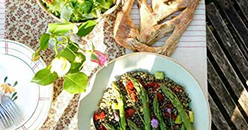 Salade lentilles, asperges, tomates séchées (salade, vegan, amap)