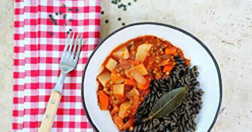 Torsades aux lentilles, veggie bolo (pâtes, sans gluten, amap, vegan)