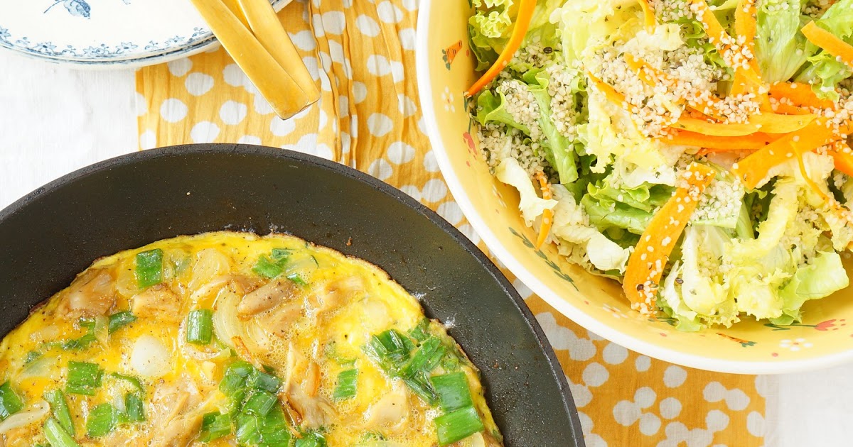 Omelette aux oignons nouveaux et pleurotes (amap, veggie)