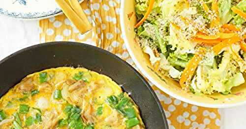 Omelette aux oignons nouveaux et pleurotes (amap, veggie)