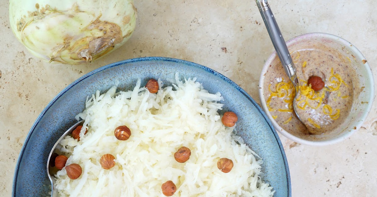 Salade de chou rave, sauce noisettes-citron (amap, vegan,cru)