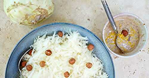 Salade de chou rave, sauce noisettes-citron (amap, vegan,cru)