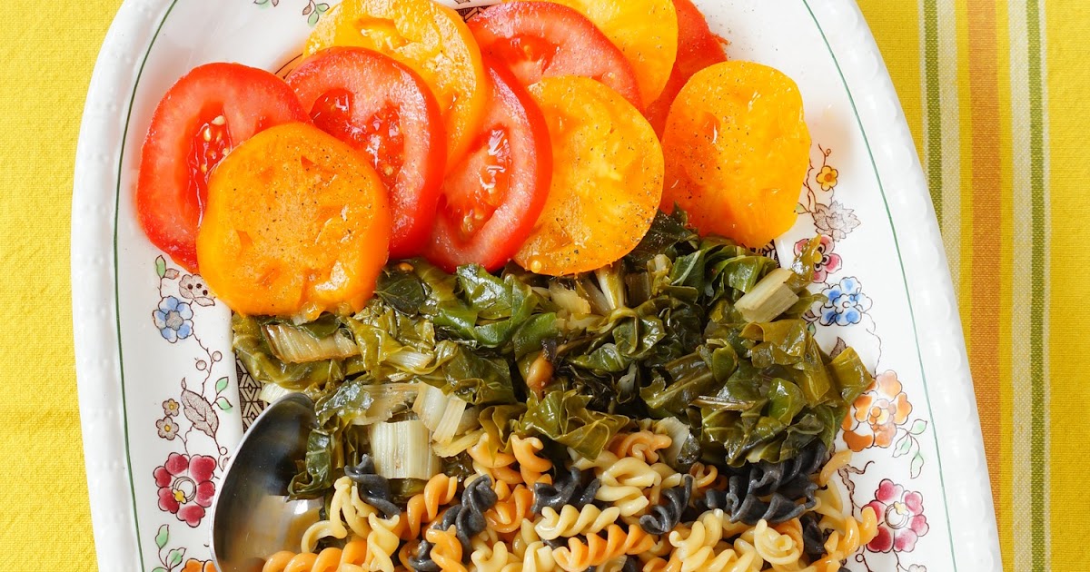 Torsades aux lentilles, blettes, tomates, tofu (amap, vegan, sans gluten)