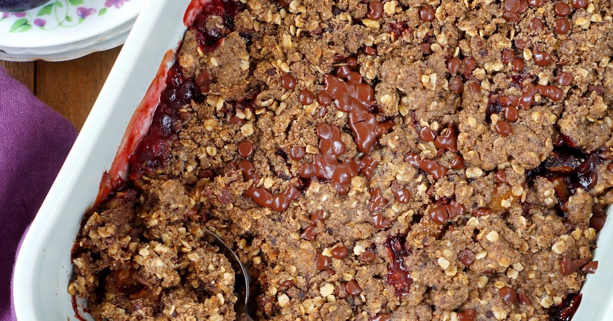 Crumble quetsches, sarrasin, chocolat (dessert, goûter, sans gluten)
