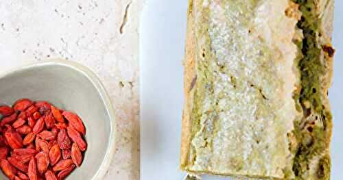 Cake marbré matcha, amande, goji (cake, goûter, dessert, vegan)