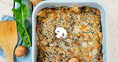 Lasagnes puntarelle, champignons, ricotta (pâtes, veggie, amap)