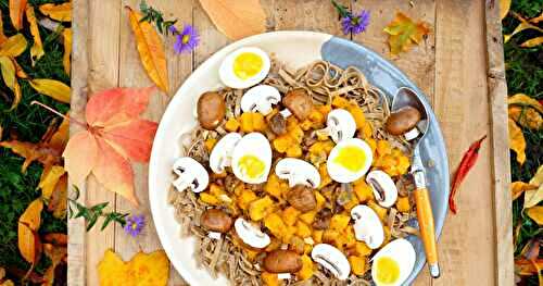 Pâtes cèpes et châtaignes, butternut, champignons (pâtes, amap, veggie)