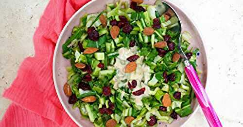 Salade puntarelle, cranberries, sauce amande (salade, amap, vegan)