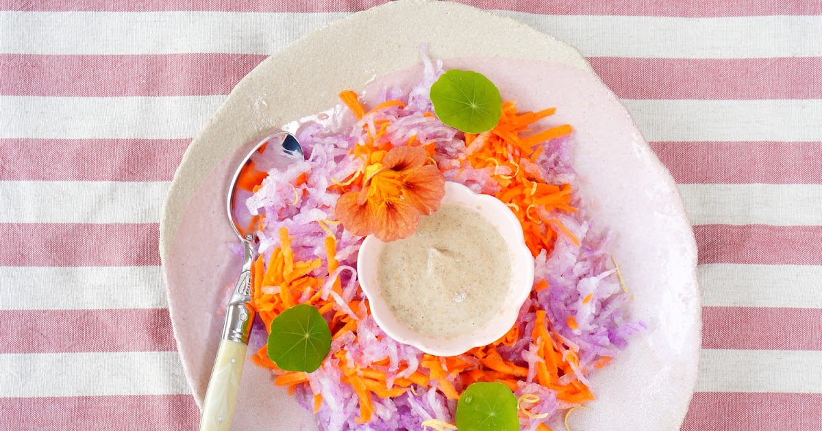 Salade radis, carottes, capucine, sauce sésame citron (amap, salade, cru)