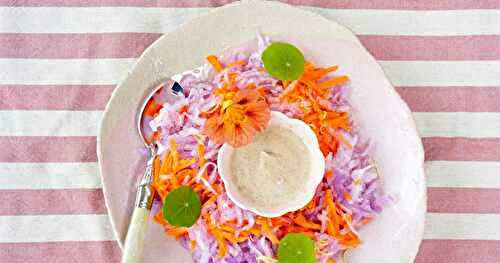 Salade radis, carottes, capucine, sauce sésame citron (amap, salade, cru)