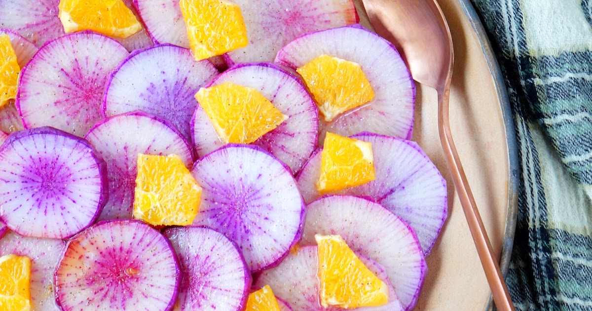 Carpaccio de radis blue meat, soja, orange (amap, vegan, cru)