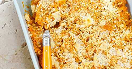 Gratin de coquillettes, butternut, parmesan (pâtes, veggie, amap)