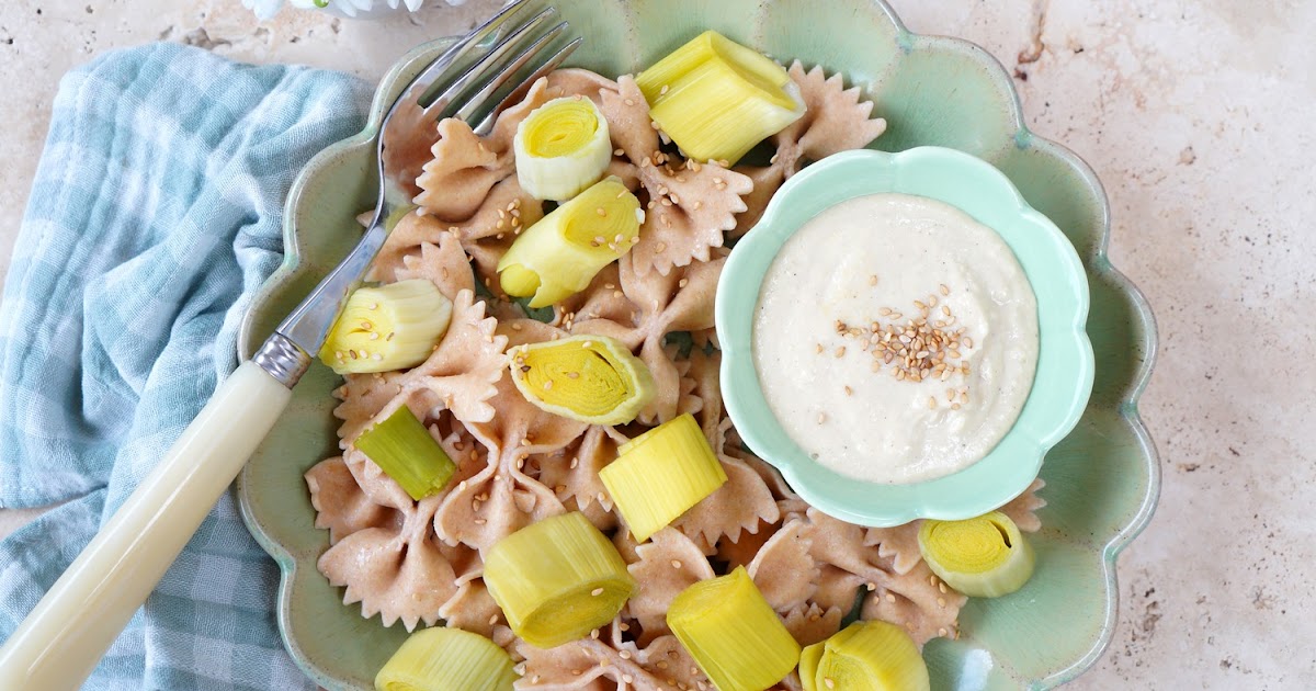 Poireaux, "sésamaise", pâtes au petit épeautre (amap, vegan, pasta)