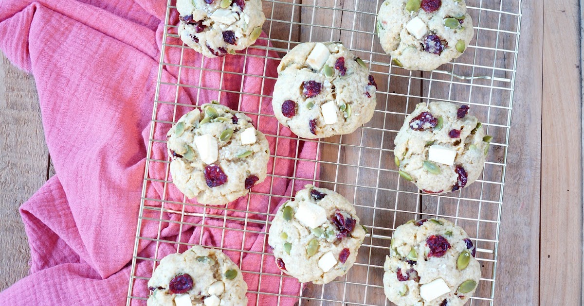 Cookies graines de courge, cranberries, chocolat blanc (cookies, goûter, dessert)