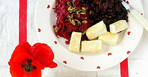Haricots noirs, tofu fumé, betterave râpée (vegan, sans gluten, fer)