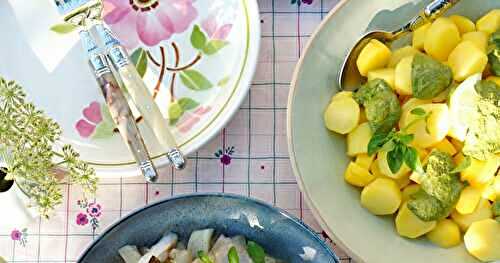 Aubergines-menthe, pommes de terre-basilic, oeufs-estragon (amap, veggie, sans gluten)