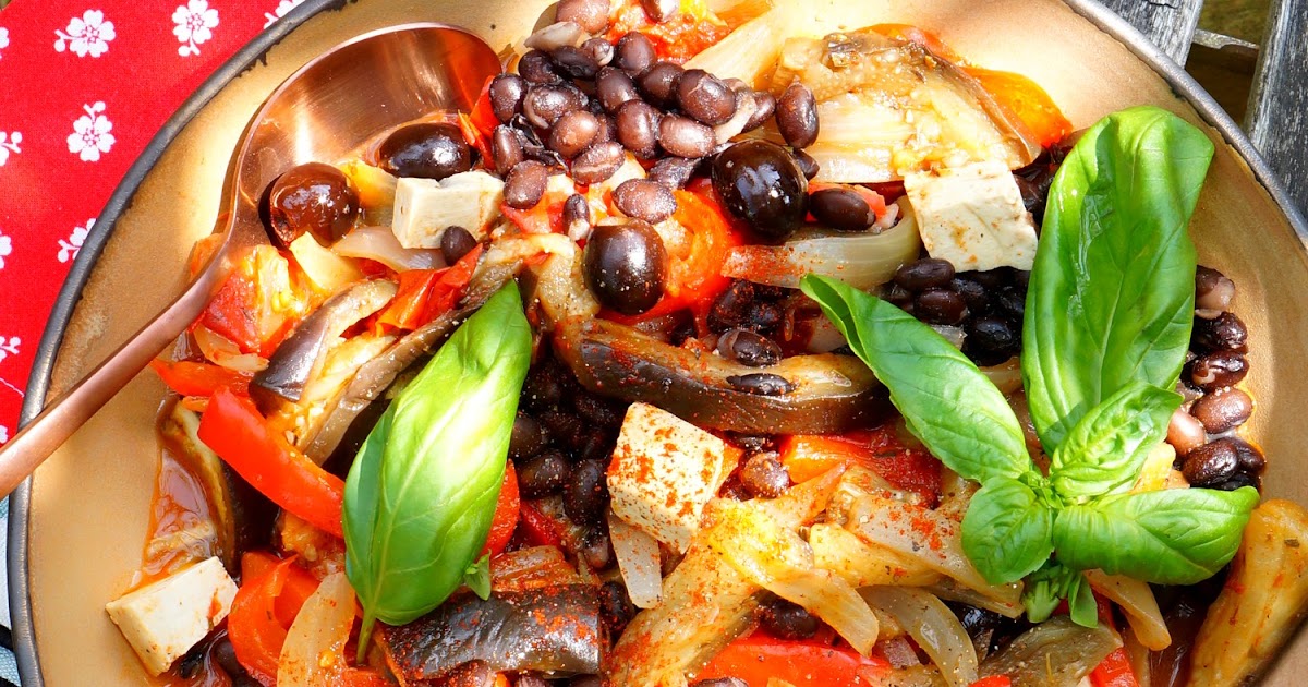 Haricots noirs, tomates, aubergine, poivron (amap, sans gluten, vegan)