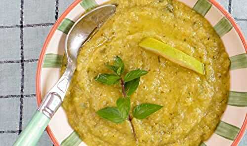 Velouté pois cassés, courgettes, menthe (soupe, vegan, sans gluten, amap)