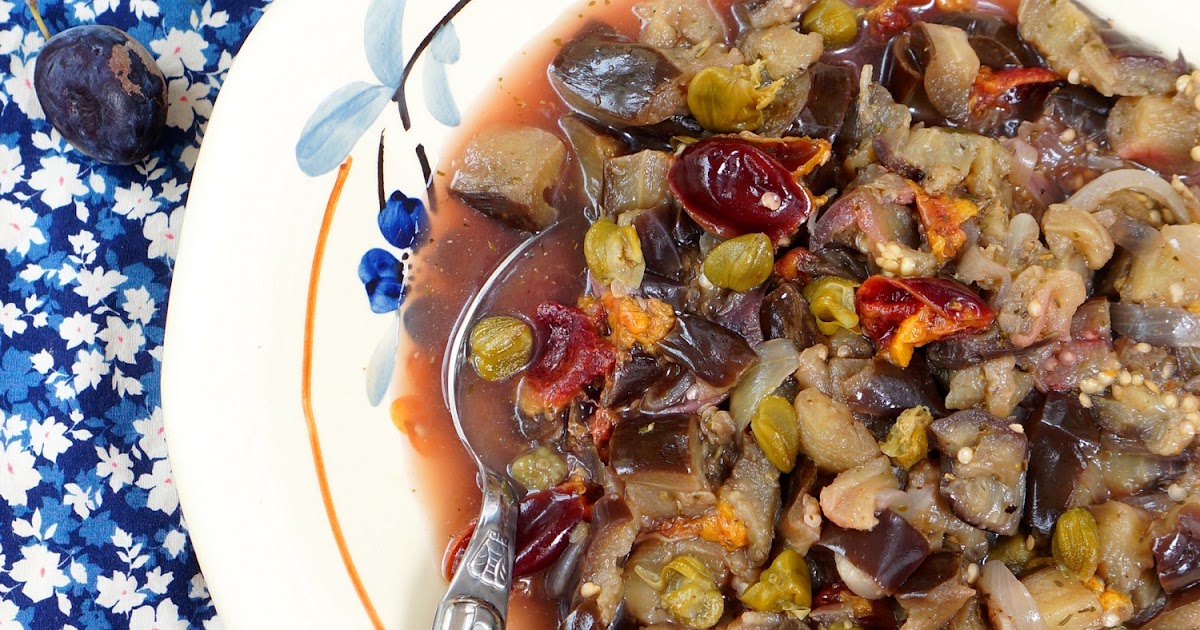 Compotée d'aubergines, quetsches, câpres (amap, vegan)