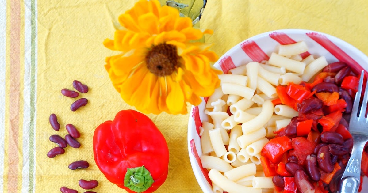 Pâtes au maïs, sauce poivrons et haricots rouges (amap, pâtes, sans gluten, vegan)